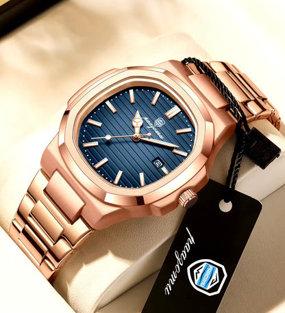 New POEDAGAR Luxury Watch Business Waterproof Male Clock Luminous Date Stainless Steel Square Quartz Male Watch