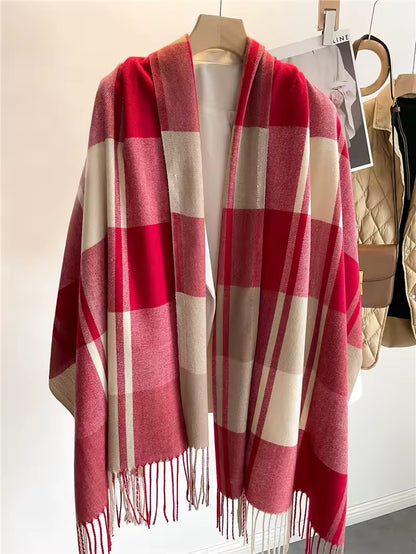 New Women Checked Pattern Cashmere Touch Scarf - Warm Fringe Pashmina Shawl Bufanda UK