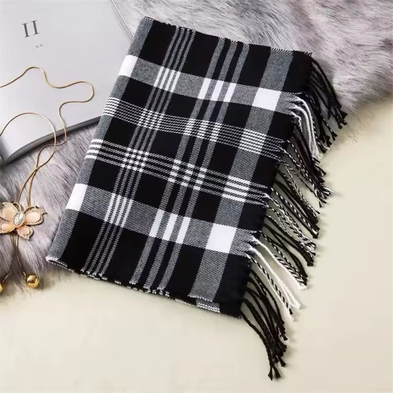 New Women Checked Pattern Cashmere Touch Scarf - Warm Fringe Pashmina Shawl Bufanda UK