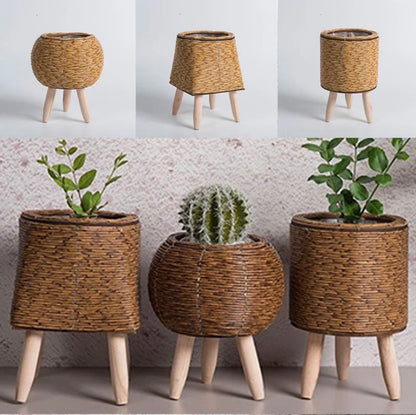 Nordic Imitation Rattan Flower Pot Hand Woven Flower Shelf Planters Plant Stand Holder Basket Garden Home Decor Home Storage Basket