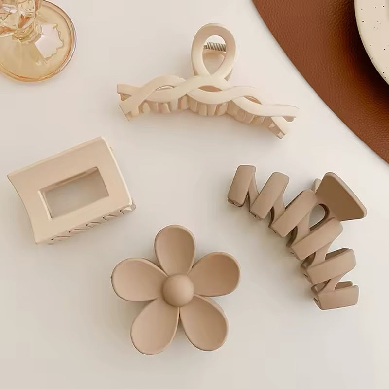 Head Accessory Elegant Brown Beige Flower Geometric Hair Claw Lady Temperament Solid Hair Clip Toothed Hairpin Fashion Hair Accessories