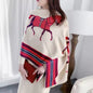 New Luxury Women Limited Edition Horse Design Cashmere Touch Scarf - Warm Fringe Pashmina Shawl Bufanda UK