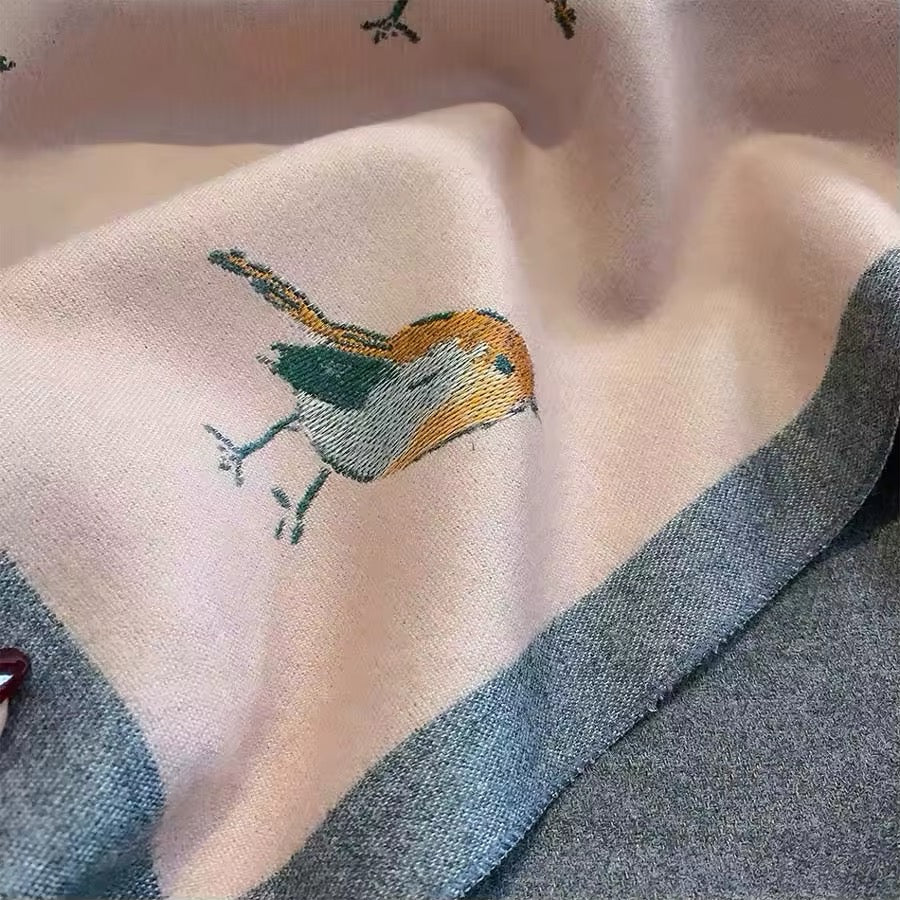 New Scarf Bird Print Scarf Thickened Animal Print Warm Cashmere Double Sided Scarves Luxury Pashmina Viscose Wool Fashion Shawl Women Allure UK