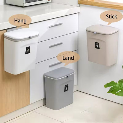 7/10L Kitchen Cabinet Door Hanging Garbage Can Wall Mounted Recycling Basket with Lid Kitchen Home