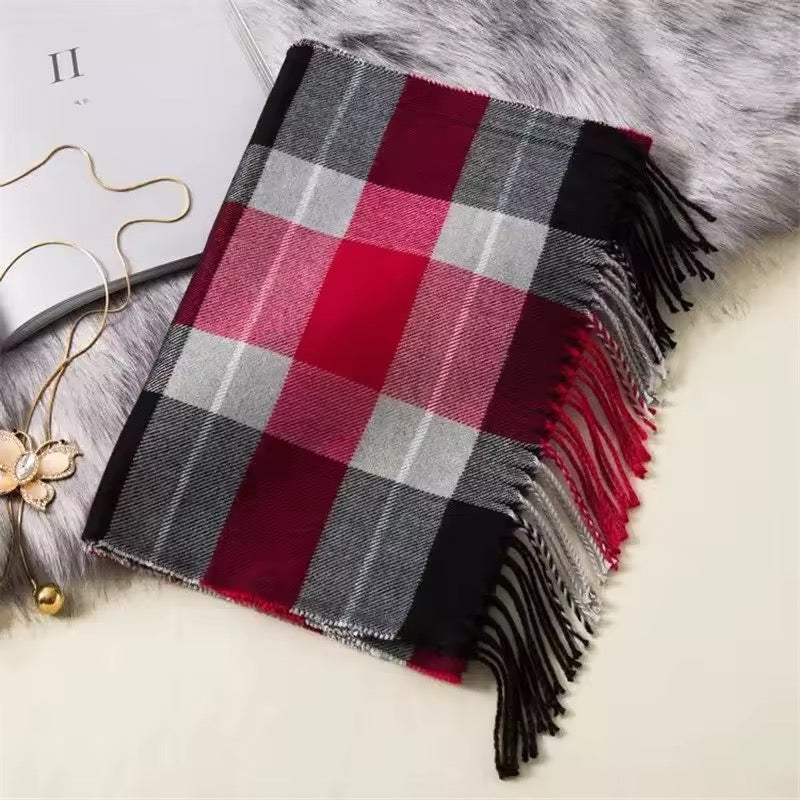 New Women Checked Pattern Cashmere Touch Scarf - Warm Fringe Pashmina Shawl Bufanda UK