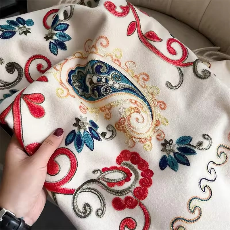 New Women Embroidered Scarf Elegant and Versatile for Women Floral Long Scarves Echarpe Shawl Large Wrap UK