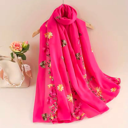 New Women Embroidered Scarf Elegant and Versatile for Women Embroidered Flower Long Summer Sunscreen Scarves Echarpe Shawl Large Wrap UK