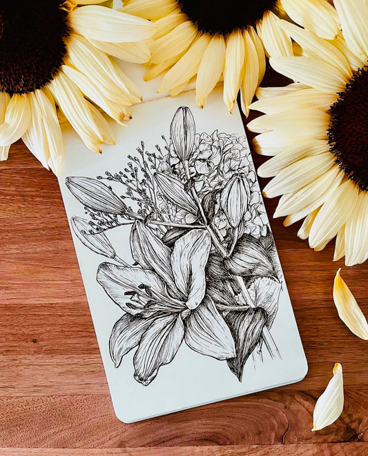 Original Floral Drawing New Blooming Flower Pen Sketch on A4 or A3 Cartridge 130 gsm Paper (NO FRAME) - Limited Edition