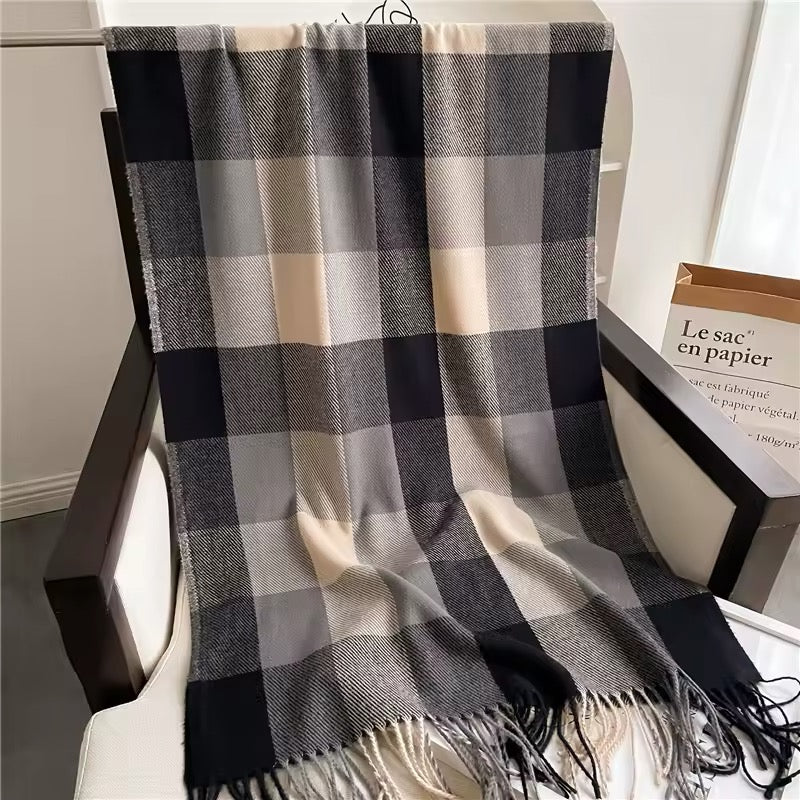 New Women Checked Pattern Cashmere Touch Scarf - Warm Fringe Pashmina Shawl Bufanda UK