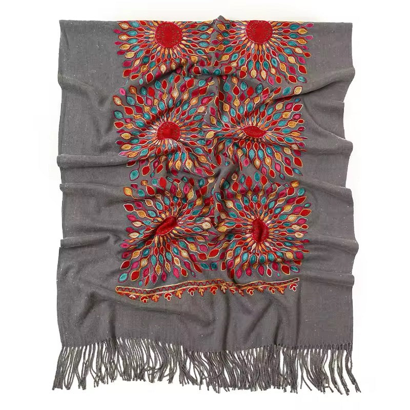 New Women Embroidered Scarf Elegant and Versatile for Women Floral Long Scarves Echarpe Shawl Large Wrap UK