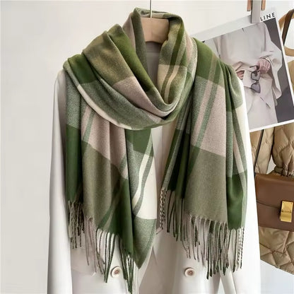 New Women Checked Pattern Cashmere Touch Scarf - Warm Fringe Pashmina Shawl Bufanda UK