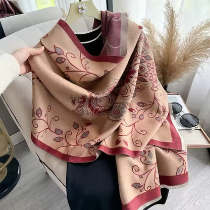 New Luxury Women Floral Cashmere Touch Flower Scarf - Warm Fringe Pashmina Shawl Bufanda UK