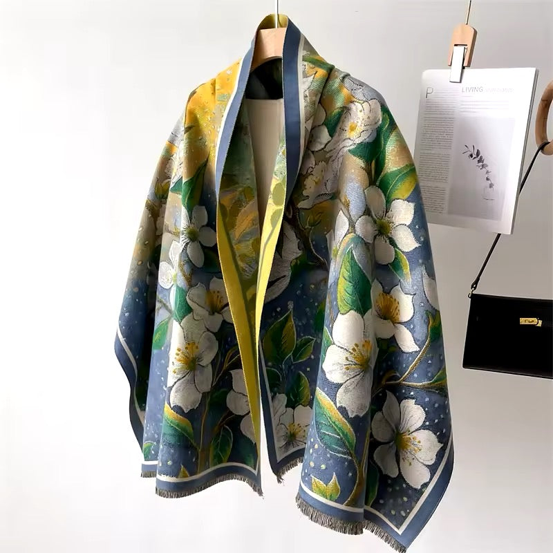 New Luxury Women Floral Double Sided Cashmere Touch Scarf - Warm Fringe Pashmina Shawl Bufanda UK