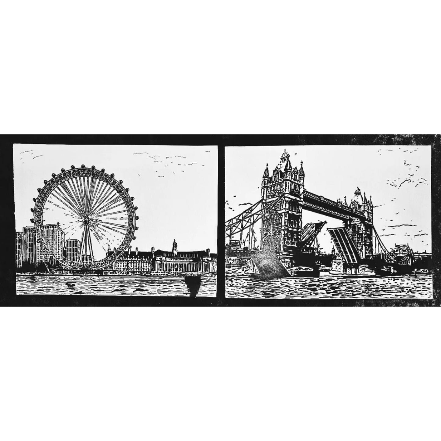 Original New Hand-Drawn London Eye, Tower Bridge Sketch on A4 or A3 Cartridge 130 gsm Paper (NO FRAME) - Limited Edition