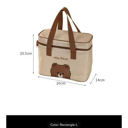 Lunch Bags Leather Bear Kids Large Capacity Bento Pouch for Children Thermal Insulated Cooler With Tableware Cup Tote Picnic Box Kids Accessories