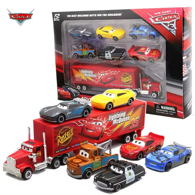 7PCS/Set Disney Pixar Car 3 Lightning m/c/Queen Jackson Storm Mack Truck 1:55 Diecast Metal Car Model Kids Toys Boy Christmas Gift