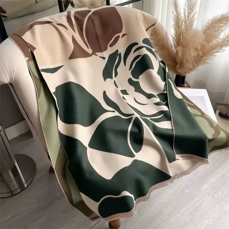 New Luxury Women Floral Cashmere Touch Flower Scarf - Warm Fringe Pashmina Shawl Bufanda UK