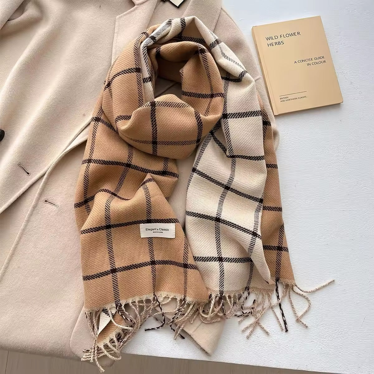 New Women Checked Pattern Cashmere Touch Scarf - Warm Fringe Pashmina Male Shawl Bufanda UK