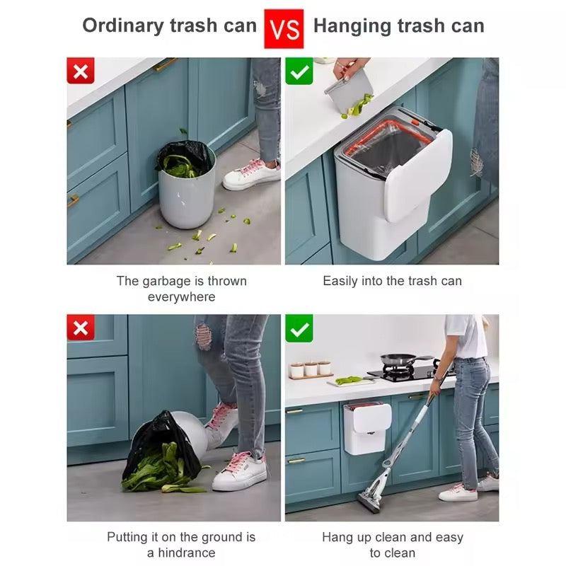 7/10L Kitchen Cabinet Door Hanging Garbage Can Wall Mounted Recycling Basket with Lid Kitchen Home