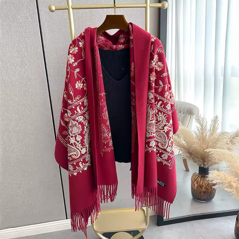 New Women Embroidered Scarf Elegant and Versatile for Women Floral Long Scarves Echarpe Shawl Large Wrap UK