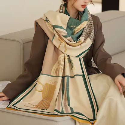 New Luxury Women Limited Edition Horse Design Cashmere Touch Scarf - Warm Fringe Pashmina Shawl Bufanda UK