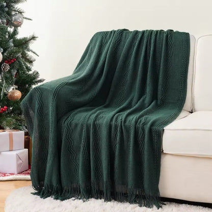 Battilo Christmas Plaid Throw Blanket for Bed Knit Throws With Tassel Sofa Blankets Green Lightweight Knitted Blanket Home Beddings