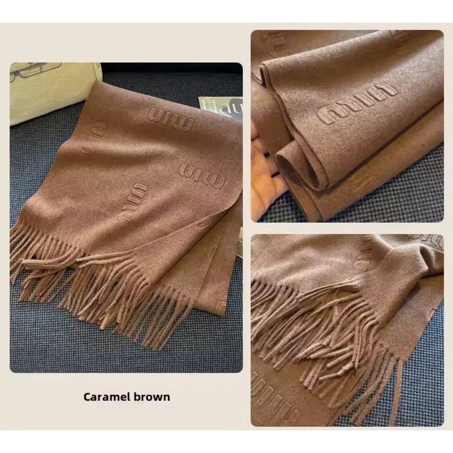 Fashion Design Blend Wool Scarf Women Embossed Simple Warm Muffler Female New Type Imitation Cashmere Thick Fringed Shawl Ladies Women Woollen