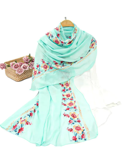 New Women Embroidered Scarf Elegant and Versatile for Women Embroidered Flower Long Summer Sunscreen Scarves Echarpe Shawl Large Wrap UK