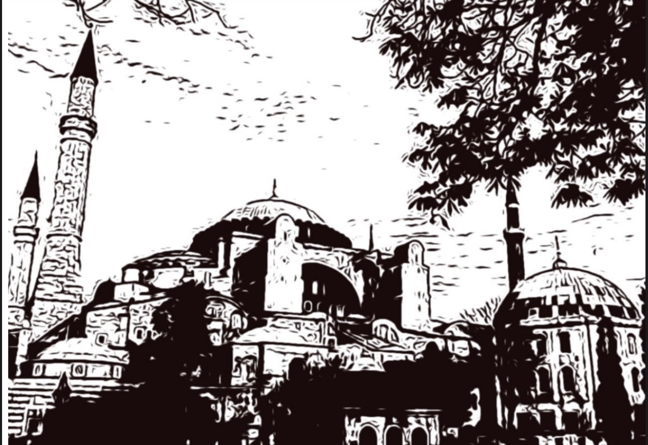 Original New Hand-Drawn Hagia Sofia Sketch on A4 or A3 Cartridge 130 gsm Paper (NO FRAME) - Limited Edition