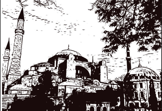 Original New Hand-Drawn Hagia Sofia Sketch on A4 or A3 Cartridge 130 gsm Paper (NO FRAME) - Limited Edition