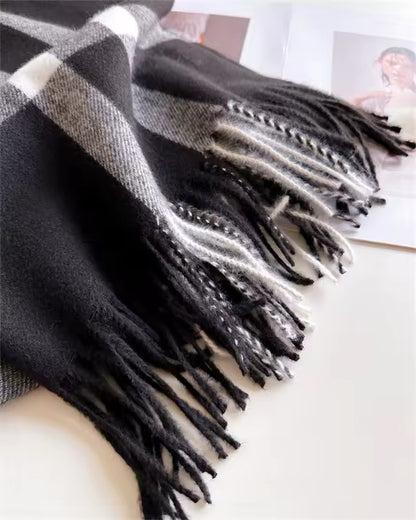 New Women Checked Pattern Cashmere Touch Scarf - Warm Fringe Pashmina Shawl Bufanda UK