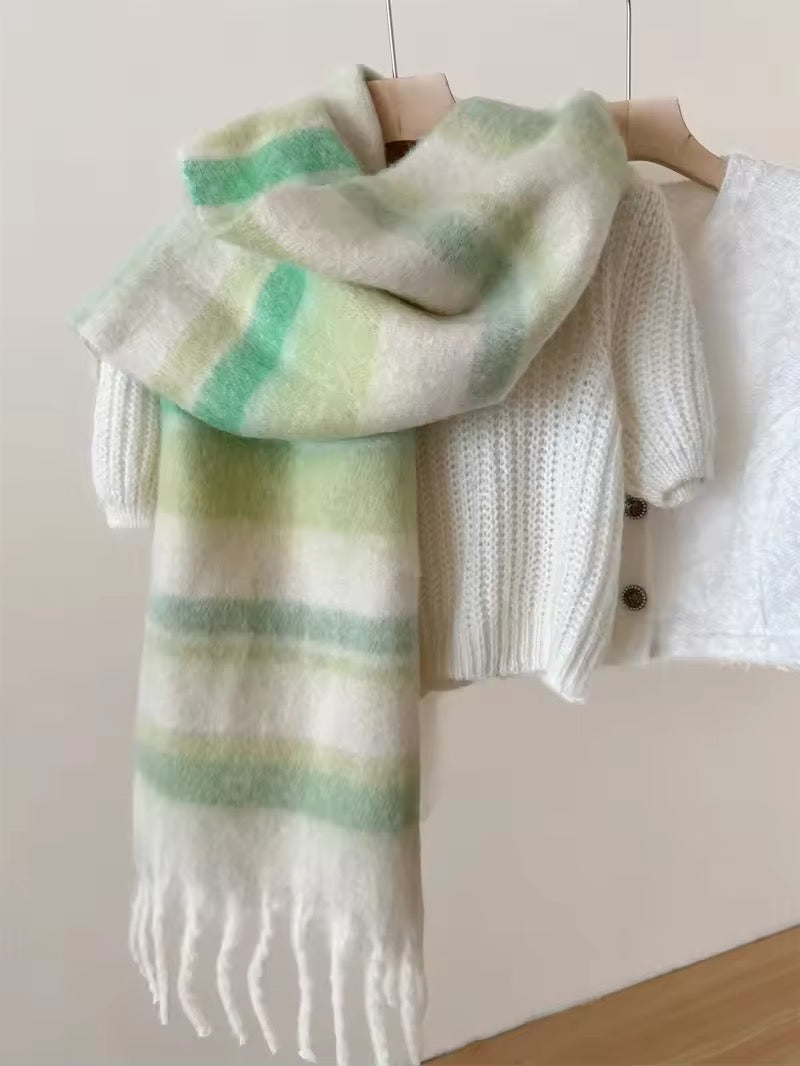 Women's Scarf Winter High-End Autumn Winter New Fashion Versatile Mohair Scarf Thickened Striped Meridian Shawl Women Woollen