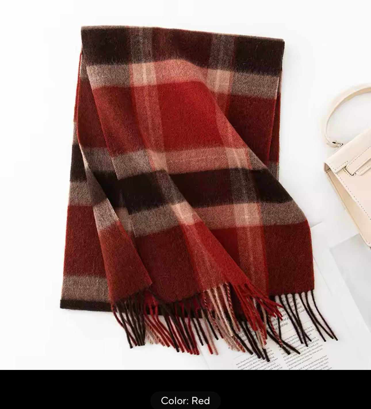 Autumn Winter Plaid Wool Scarf for Women Cashmere Shawl Warm Thickened Neckerchief Korean Versatile Wraps Fashion Tassel Scarves Women Checked Women Woollen