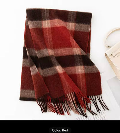 Autumn Winter Plaid Wool Scarf for Women Cashmere Shawl Warm Thickened Neckerchief Korean Versatile Wraps Fashion Tassel Scarves Women Checked Women Woollen