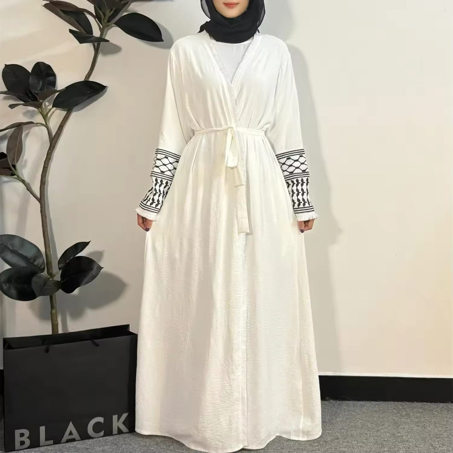 Open Front Abaya Muslim Long Sleeve Cardigan Abayas Maxi Dress Women's Clothing Tassel Embroidery Out Kaftans Women Abaya Jilbabs