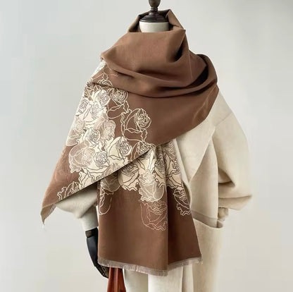 New Luxury Women Floral Cashmere Touch Flower Scarf - Warm Fringe Pashmina Shawl Bufanda UK