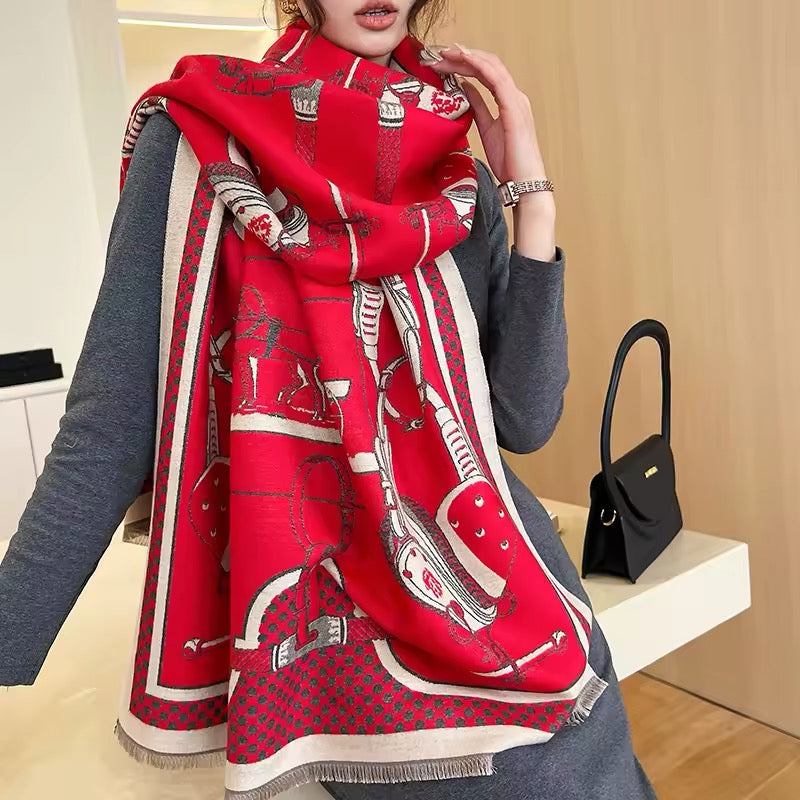 New Luxury Women Limited Edition Horse Design Cashmere Touch Scarf - Warm Fringe Pashmina Shawl Bufanda UK