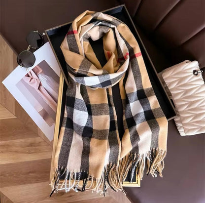 New Women Checked Pattern Cashmere Touch Scarf - Warm Fringe Pashmina Shawl Bufanda UK