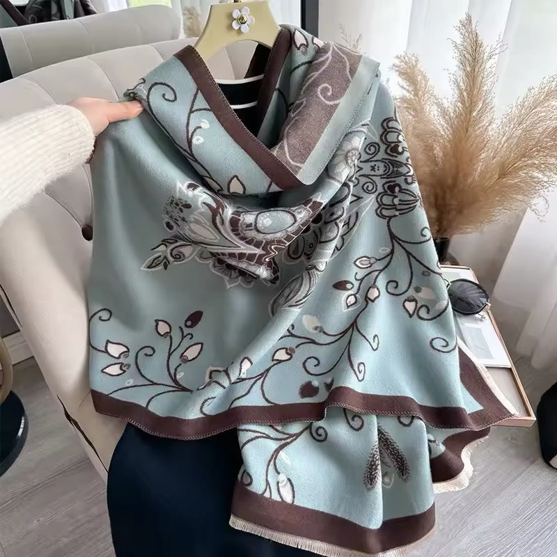 New Luxury Women Floral Cashmere Touch Flower Scarf - Warm Fringe Pashmina Shawl Bufanda UK