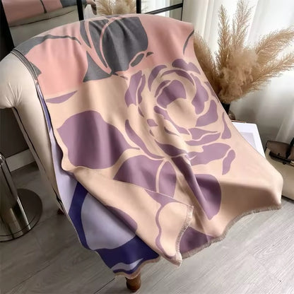 New Luxury Women Floral Cashmere Touch Flower Scarf - Warm Fringe Pashmina Shawl Bufanda UK