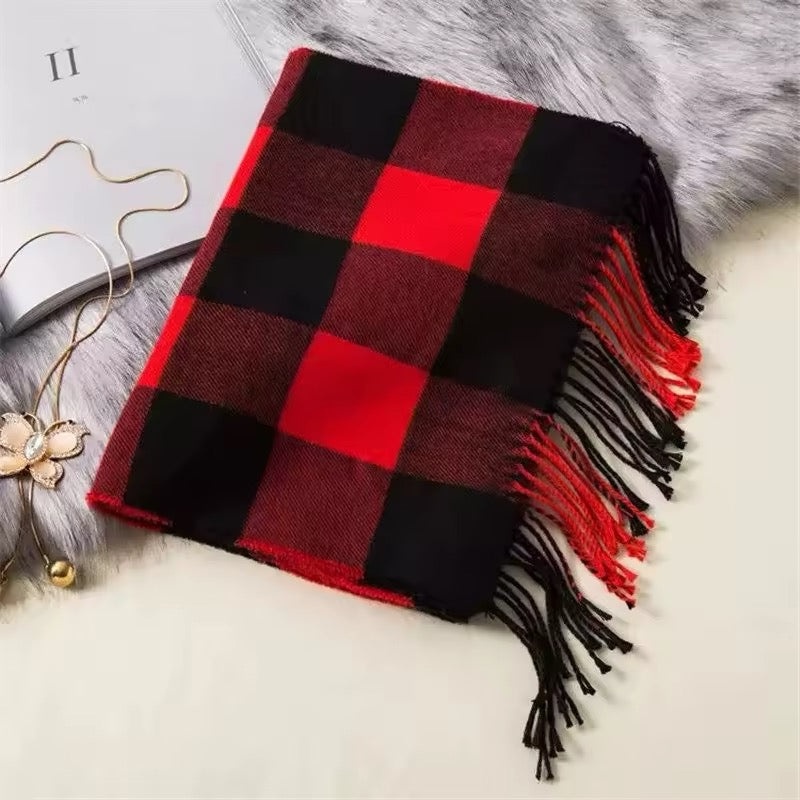 New Women Checked Pattern Cashmere Touch Scarf - Warm Fringe Pashmina Shawl Bufanda UK