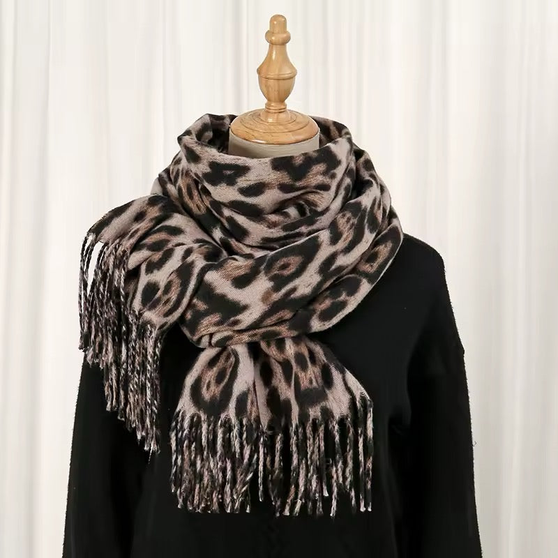 New Leopard Print Scarf Thickened Animal Cheetah Print Warm Cashmere Double Sided Scarves Luxury Pashmina Viscose Wool Fashion Shawl Women Allure UK