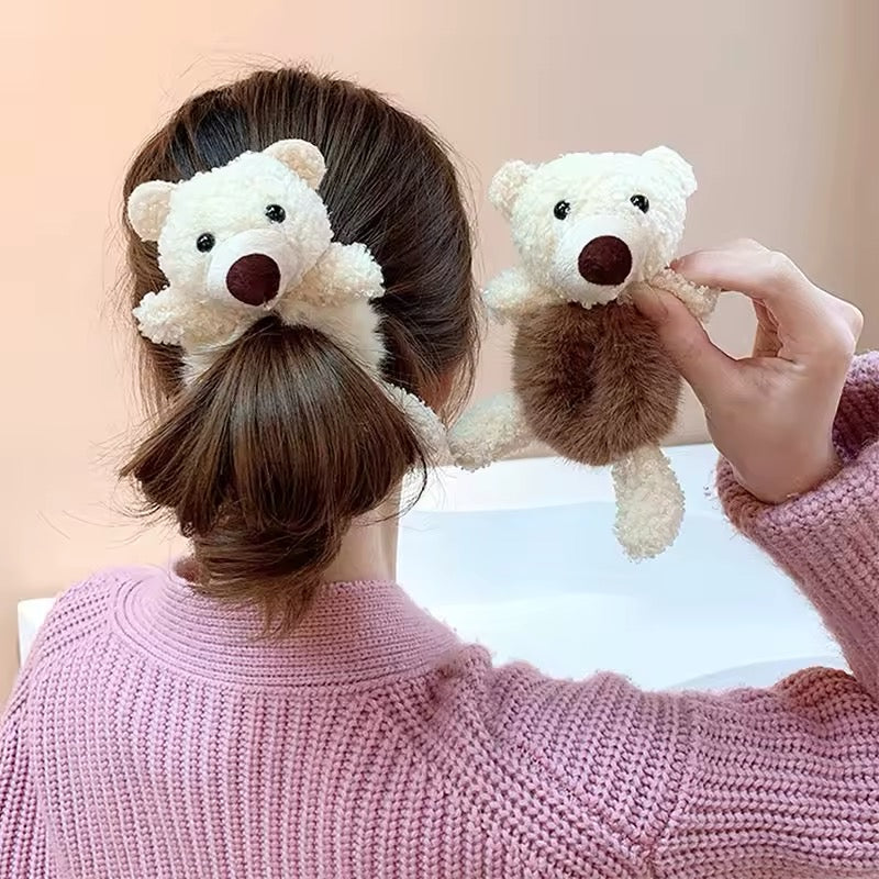 Korean Plush Ponytail Headband Elastic Hair Ring Headwear Cute Cartoon Animal Rubber Hair Bands Ties for Girls Kids Accessories