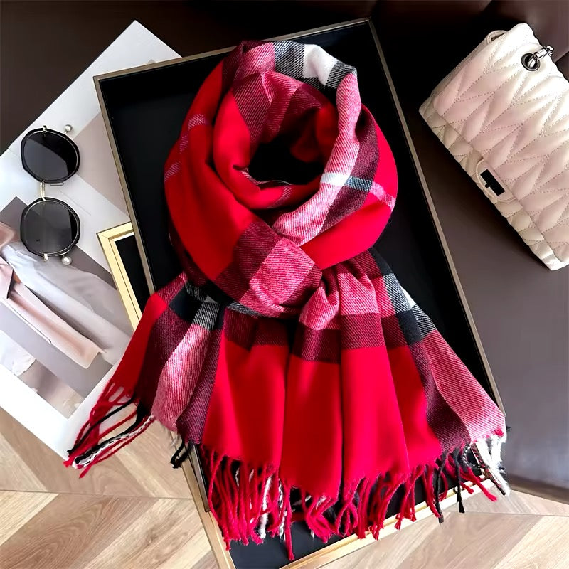 New Women Checked Pattern Cashmere Touch Scarf - Warm Fringe Pashmina Shawl Bufanda UK