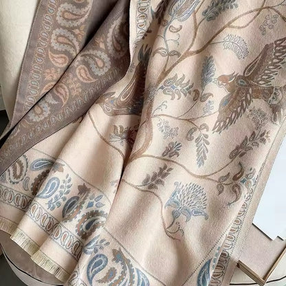 New Luxury Women Classic Design Double Sided Cashmere Touch Scarf - Warm Fringe Pashmina Shawl Bufanda Women Floral UK