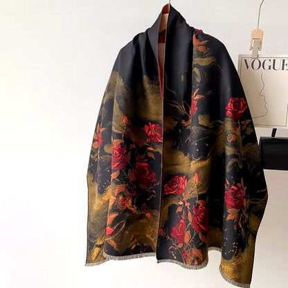 New Luxury Women Floral Double Sided Cashmere Touch Scarf - Warm Fringe Pashmina Shawl Bufanda UK