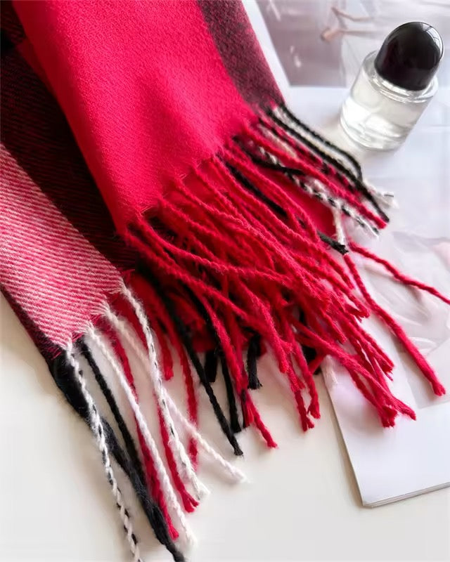 New Women Checked Pattern Cashmere Touch Scarf - Warm Fringe Pashmina Shawl Bufanda UK