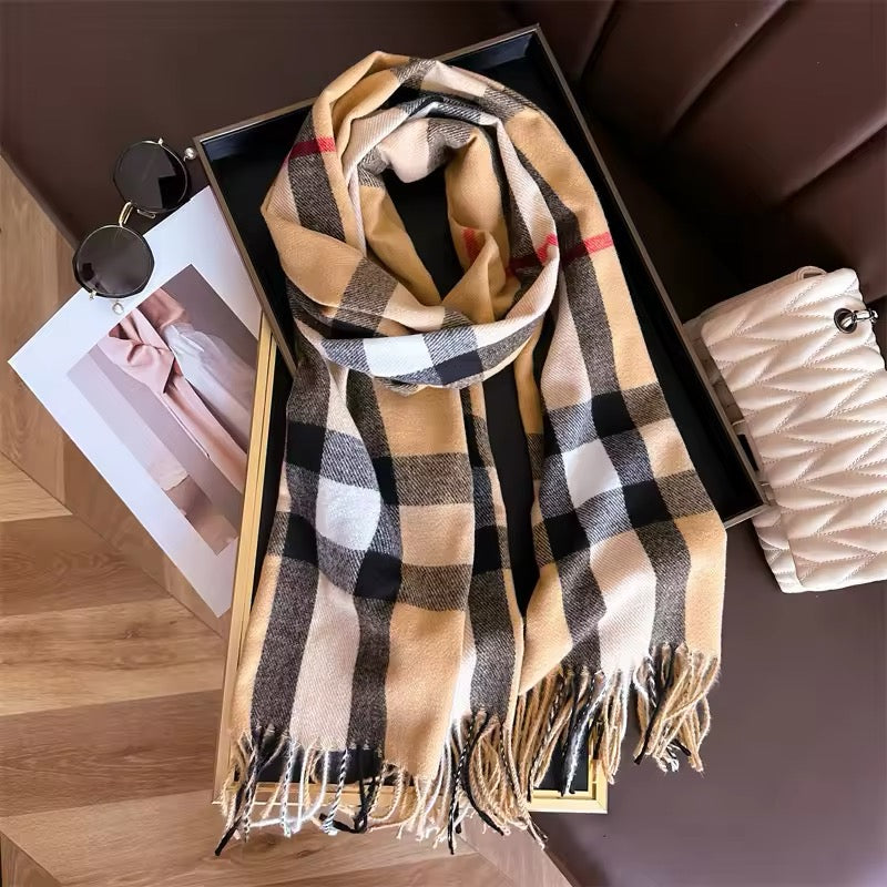 New Women Checked Pattern Cashmere Touch Scarf - Warm Fringe Pashmina Shawl Bufanda UK