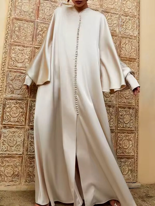 Muslim Clothing Split Floor Length Robe For Women Solid Color Round Neck Long Batwing Sleeves Loose Evening Dresses Women Abaya