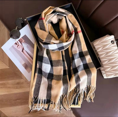 New Women Checked Pattern Cashmere Touch Scarf - Warm Fringe Pashmina Shawl Bufanda UK